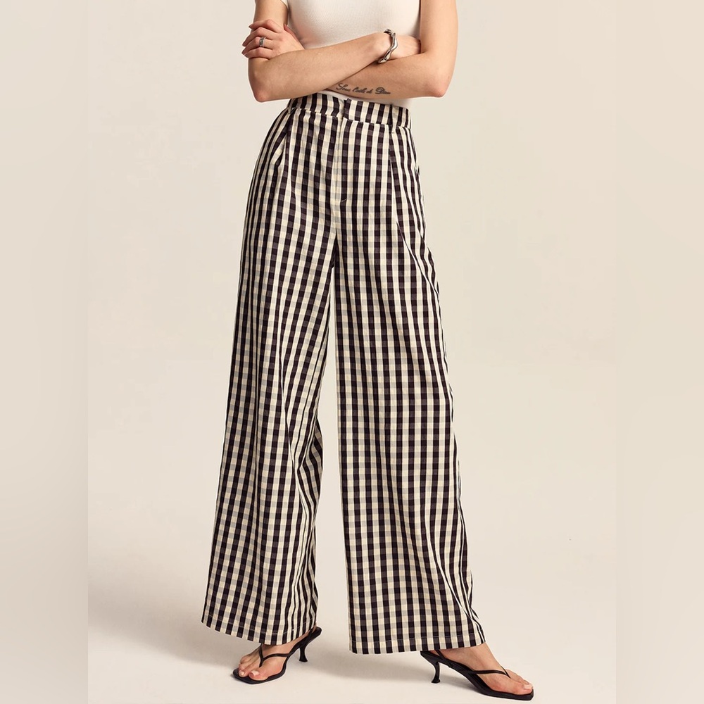 Gingham Wide-Leg Pants